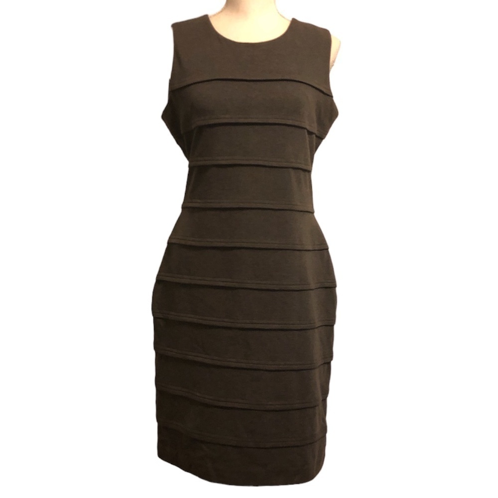 CALVIN KLEIN Sheath Dress Women's Size Small Gray Sleeveless Knit Stripes